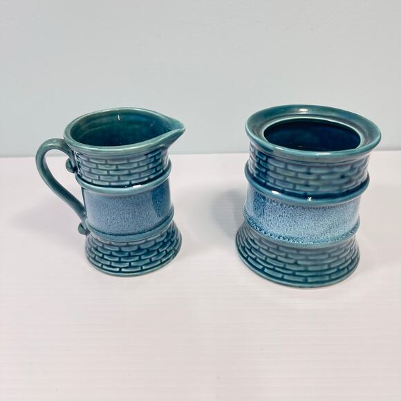 Vintage 70s Decorama Dallas Blue Ceramic Coffee Set Serves 6 Iberian MCM Style - Picture 7 of 11